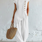 Casual Cozy Artistic Cut Button Linen Cotton Set