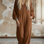 Casual Cozy Loose Hooded Button-up Cotton Jumpsuit