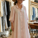 Casual Romantic Ruffled Collar Denim Shirt Dress