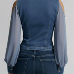 Women's V-neck Long-sleeved Casual Loose Denim Patchwork Top