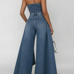 Women's Strapless Loose-fitting Wide-leg Denim Jumpsuit
