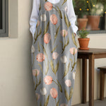 Women's Tulip Art Flowers Casual Loose Denim Vest Dress
