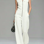 Women's Linen And Cotton Sleeveless Wide-leg Jumpsuit
