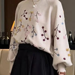 Women's Cozy Three-dimensional Embroidered And Beaded Pullover Sweater