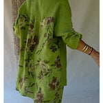 Casual Floral Print Linen And Cotton Shirt And Trousers Two-piece Set