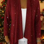 Retro-elegant Irregular Hem Shimmering Knit Cardigan