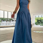 Women's Casual Sleeveless 100% Cotton Maxi Denim Dress