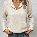 Women's Solid Color V-Neck Long Sleeve Casual Loose Sweatshirt
