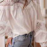 Women's Solid Color Crochet Openwork Bell Sleeve Shirt