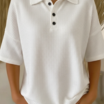 Casual Cozy Polo Collar Waffle Shirt