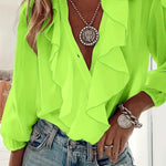 Women's Retro Romantic V-neck Long-sleeved Ruffle Shirt