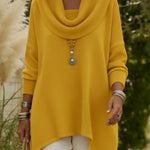 Elegant Draped Collar Irregular Hem Sweater Pullover