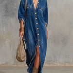 Women's Cardigan-style Collarlong-sleeved Casual Loose Denim Dress.