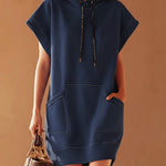 Women's Solid Color Short-sleeved Casual Loose Hooded Sweatshirt Dress