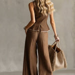 Women's Slim-fit Linen And Cotton Vest And Trousers Two-piece Set