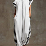 Women's Relaxed Stand-collar Short-sleeved Casual Loose Cotton Wide-leg Jumpsuit