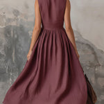 Women's Solid Color Lapel Sleeveless Casual Loose Cotton Dress