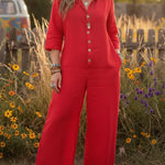 Women's Cozy Loose Collar Button-up Linen Jumpsuit