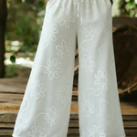 Cozy Romantic Floral Embroidery Cotton Wide-leg Pants