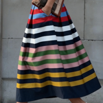 Artistic Colorful Striped Print Pleated Skirt