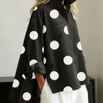 Elegant Artistic Polka Dot Print Stand-collar Denim Top