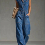 Women's Casual Sleeveless Cotton Denim Jumpsuit