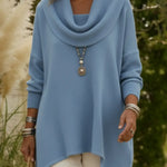 Elegant Draped Collar Irregular Hem Sweater Pullover