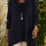 Elegant Draped Collar Irregular Hem Sweater Pullover