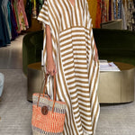Loose And Cozy Striped Linen And Cotton Dress