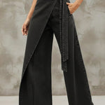 Stylish Elegant Wrap-around Faux Two-piece Denim Pants