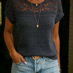 Women's Casual Patchwork Lace Crew Neck Vest