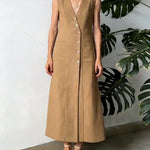 Women's V-neck Sleeveless Loose-fitting Casual Linen Dress