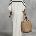 Off-the-shoulder, Straight-neck Linen And Cotton Dress