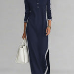 Women's Stand-collar Long-sleeved Casual Loose Cotton Dress