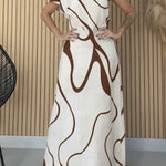 Women's Artistic Print Casual Resort Style One-shoulder Extra-long Cotton And Linen Dress