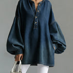 Women's V-neck Long-sleeved Casual Loose Denim Top