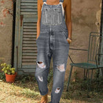 Women's Vintage Casual Cotton Vest And Denim Jumpsuit