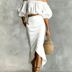 Women's Minimalist Cotton-linen Blend Off-shoulder Skirt Set