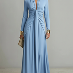 Elegant V-neck Stretchy Vacation Maxi Dress