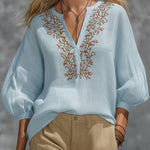 Loose-fitting V-neck Linen And Cotton Shirt
