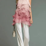 Elegant Gradient Flowy Sleeveless Chiffon Ruffle Top