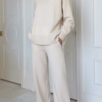 Casual Travel Stand Collar Side Zipper Top Straight Pants Two-Piece Set