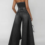 Women's Strapless Loose-fitting Wide-leg Denim Jumpsuit