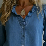 Romantic Ruffled Collar Denim Shirt