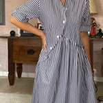 Casual Striped Cotton Shirt Dress
