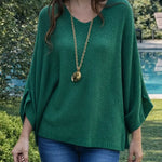 Women's V-neck Long-sleeved Casual Loose-fitting Knitted Pullover Sweater