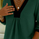 Casual Color-block V-neck Cotton Shirt Top
