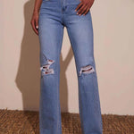 Women's Casual Straight-leg Ripped Jeans