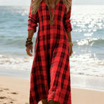 Women's Vintage Plaid Pattern Art Print Casual Cotton Dress