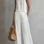 Retro Cozy Lace Top And Wide-leg Pants Linen Set